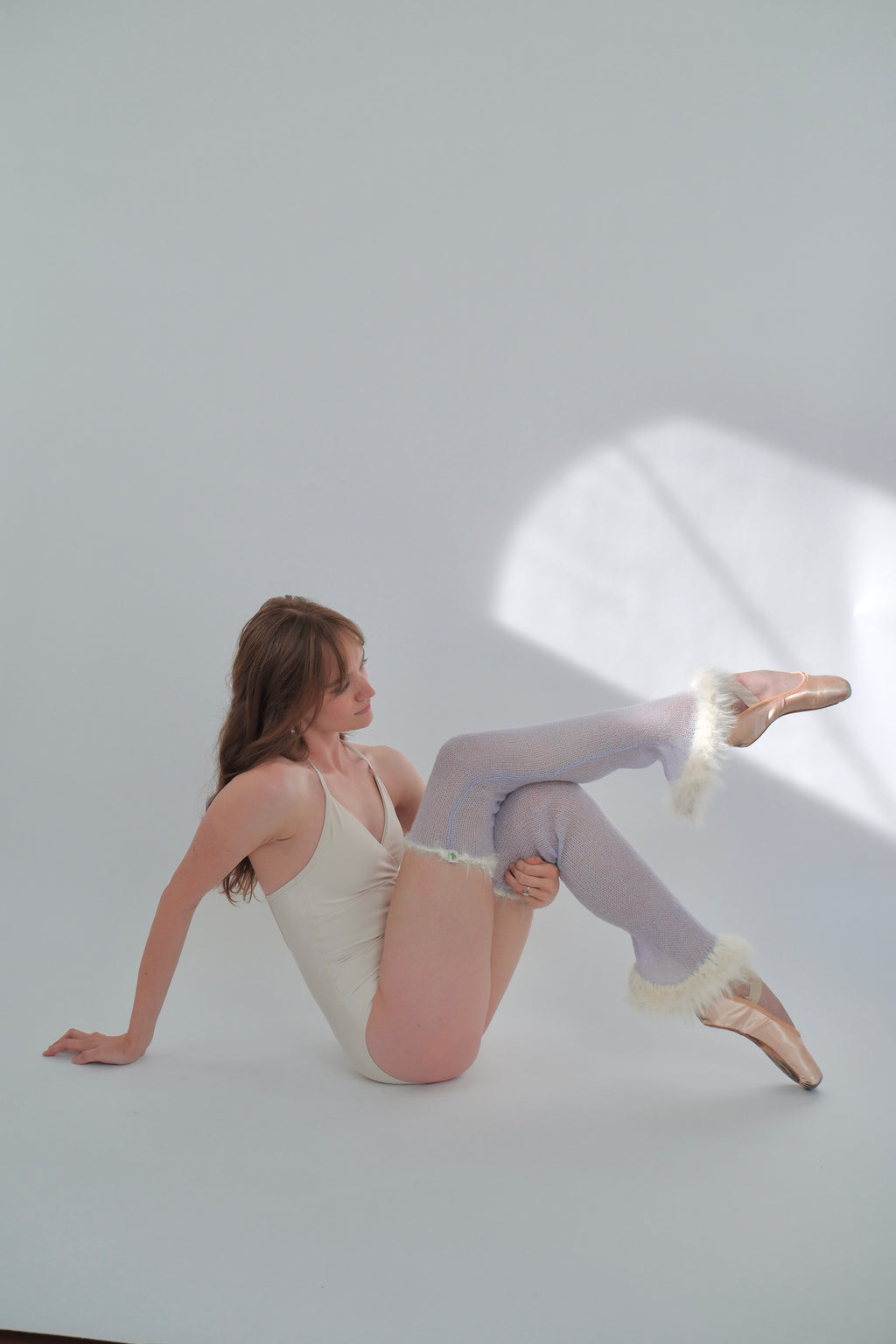 Mohair Sugarplum Furry Leg Warmer - Wisteria / Cream