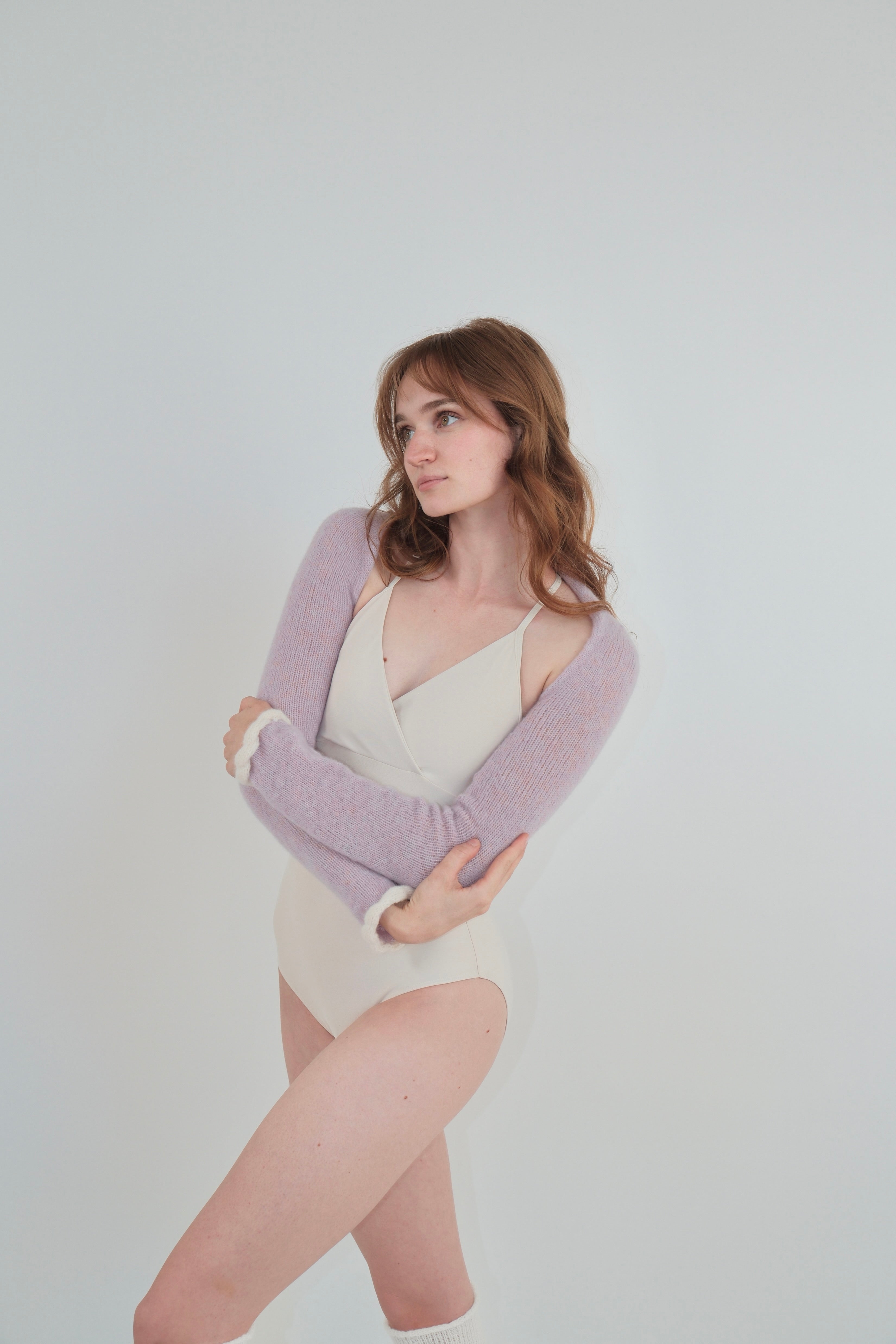 Cashmere Buttercream Cuff Shrug/Scarf - Opal Mauve / Cream
