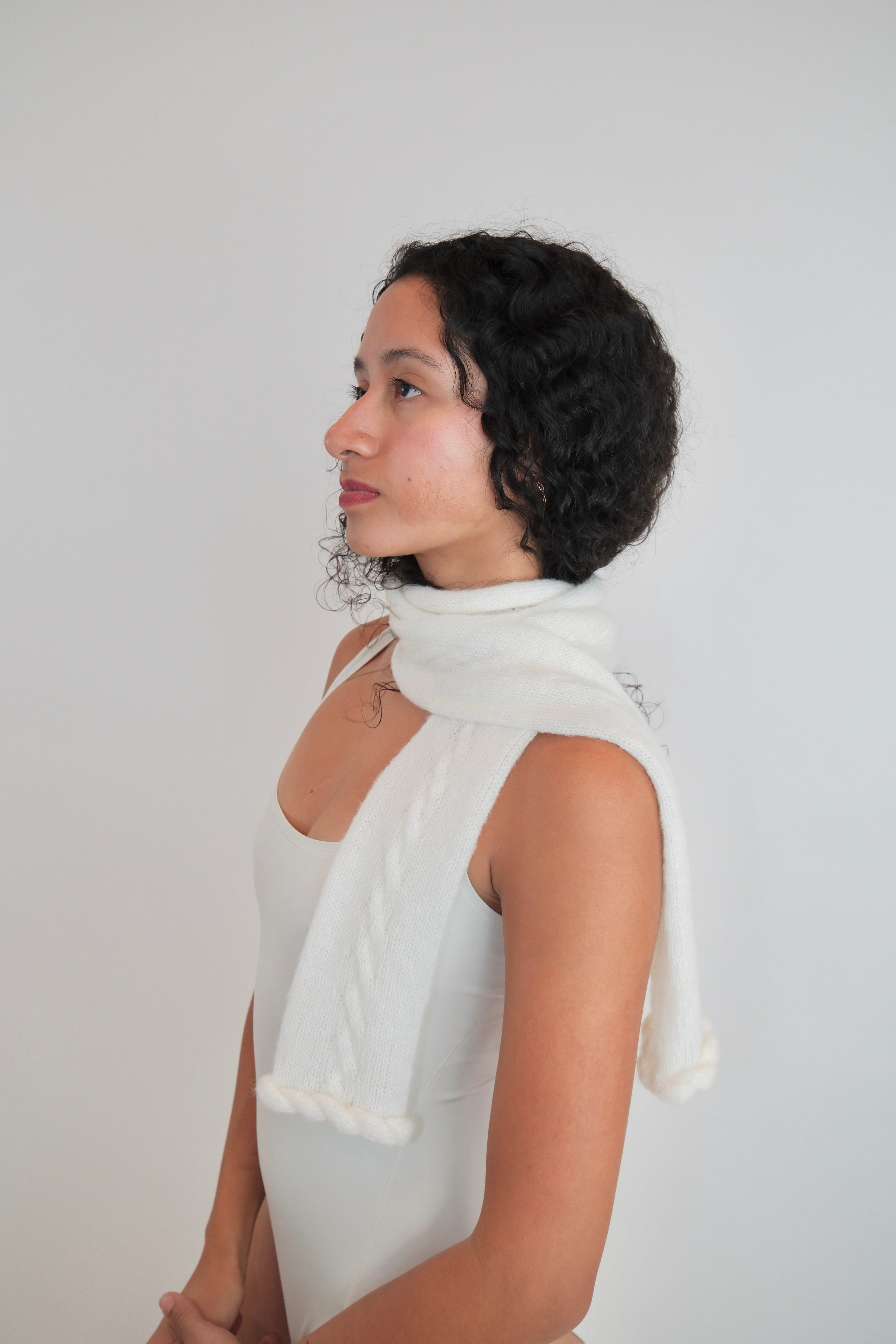 Cashmere Buttercream Cuff Shrug/Scarf - Cream (Cable Knit)