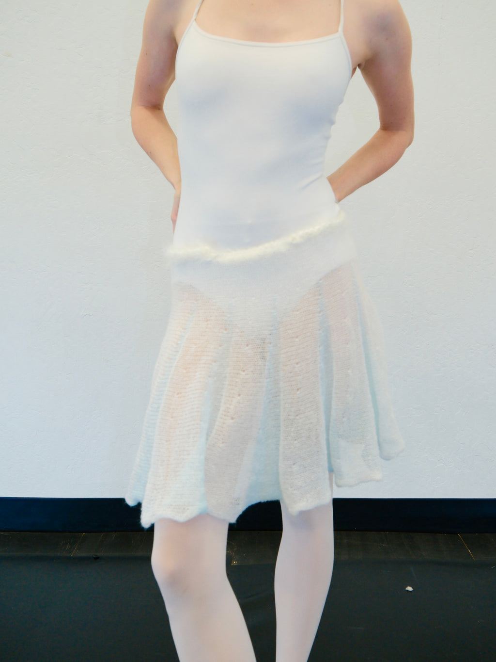 Mohair Sugarplum Furry Skirt - Seafoam / Cream (Short)