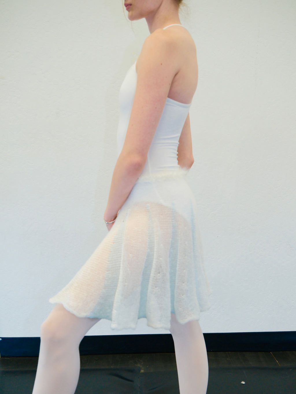 Mohair Sugarplum Furry Skirt - Seafoam / Cream (Short)